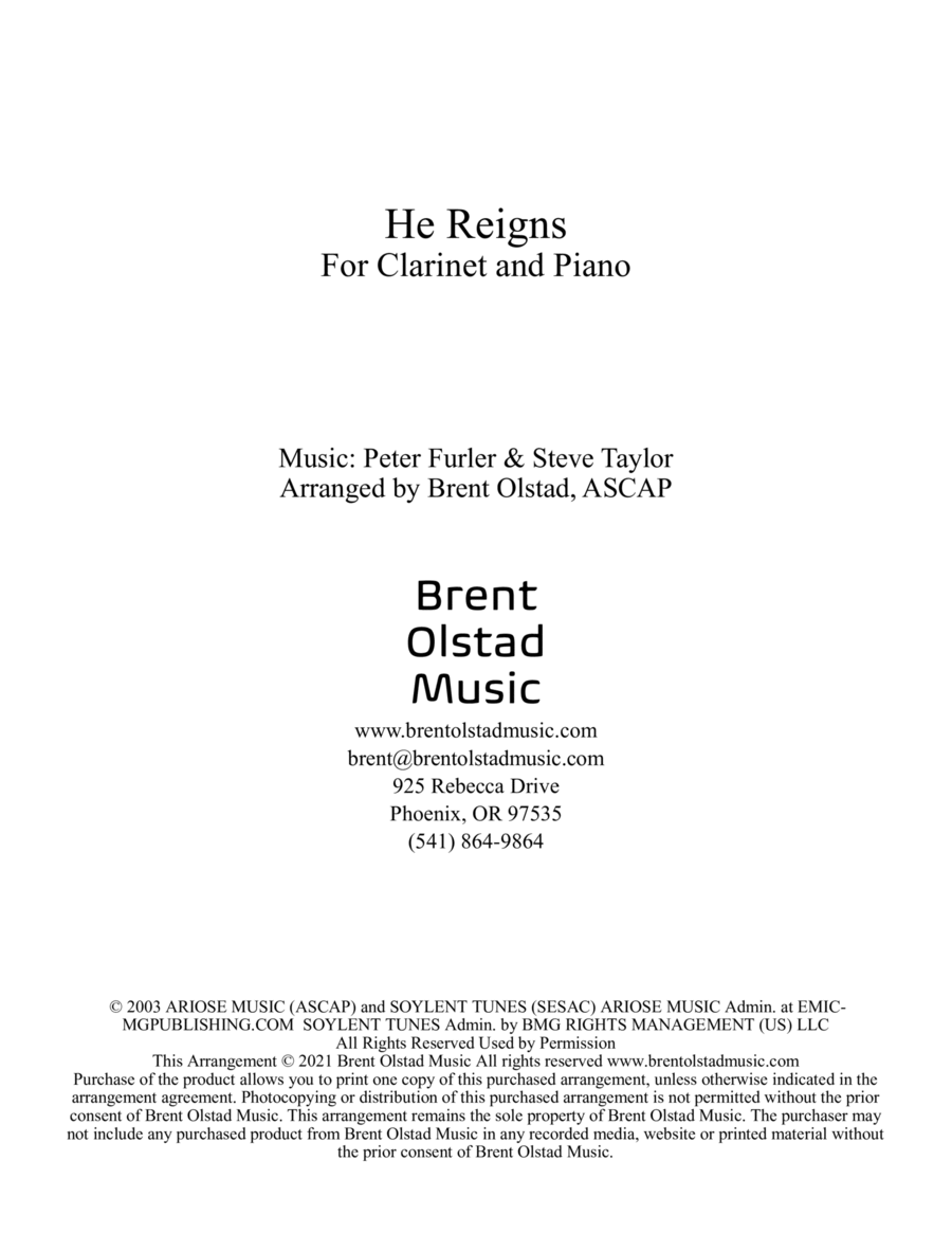 He Reigns Clarinet Solo scores gallery preview page 1