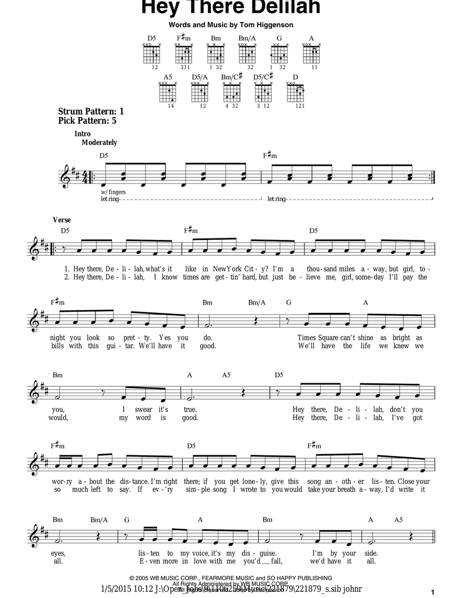 Hey There Delilah Hey There Delilah Acoustic Guitar scores gallery preview page 1