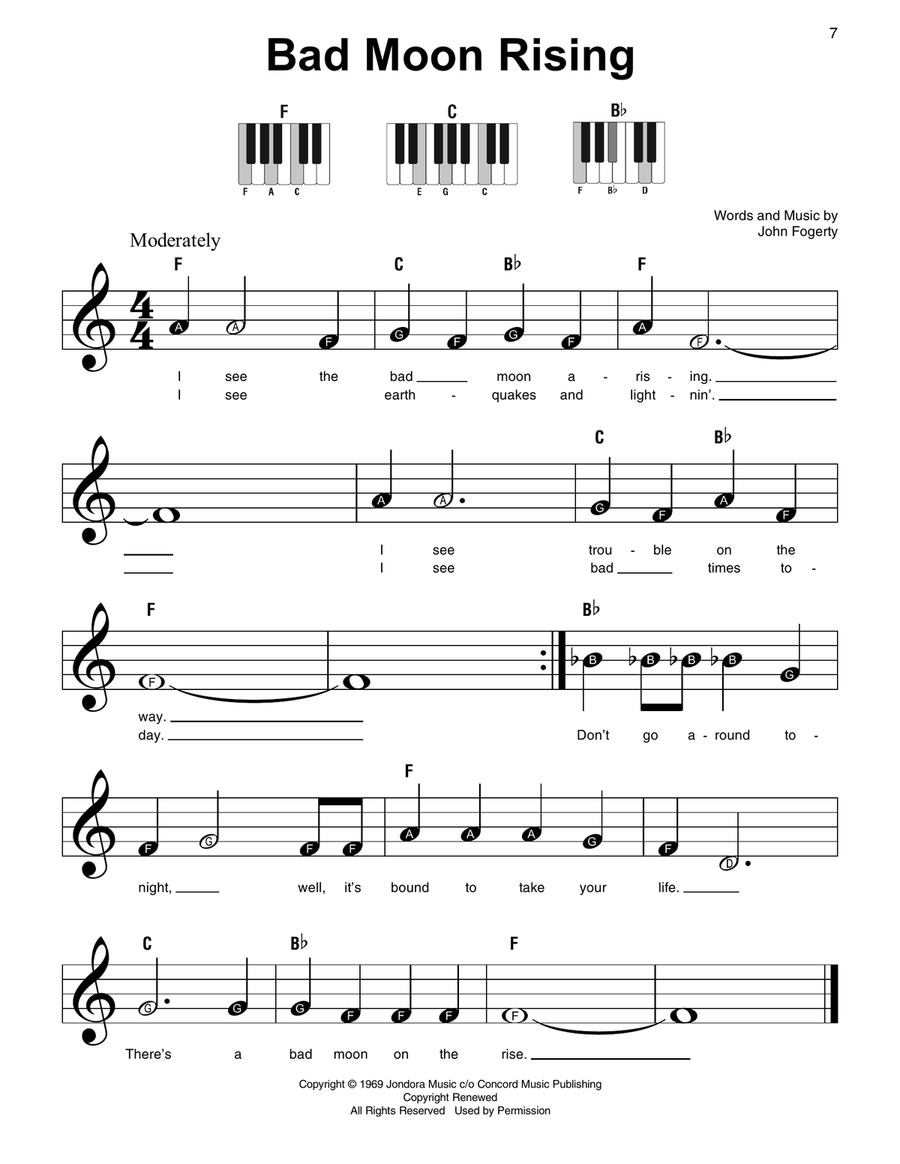 Bad Moon Rising Easy Piano scores gallery preview page 1
