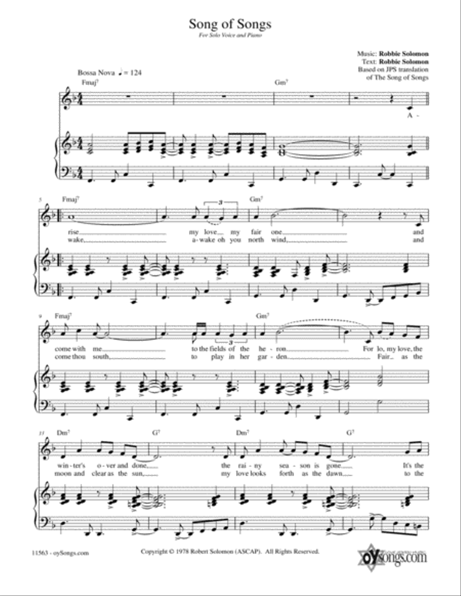 Song of Songs Song of Songs Piano, Vocal, Guitar scores gallery preview page 1