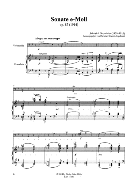 Sonate für Violoncello und Pianoforte e-Moll op. 87 (1914) (Erstdruck)