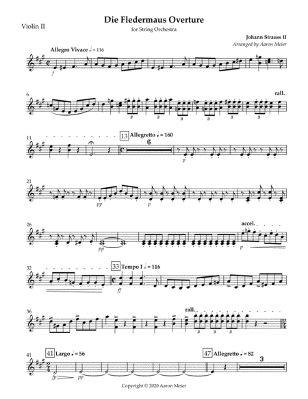 Die Fledermaus Overture (arr. for string orchestra): Violin II image number null