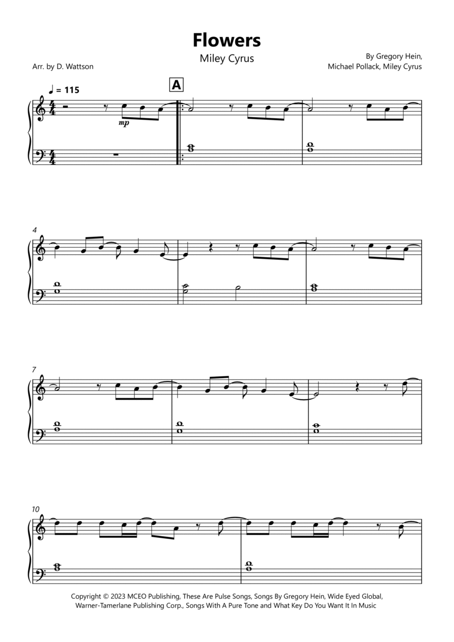 Flowers Piano Solo scores gallery preview page 1