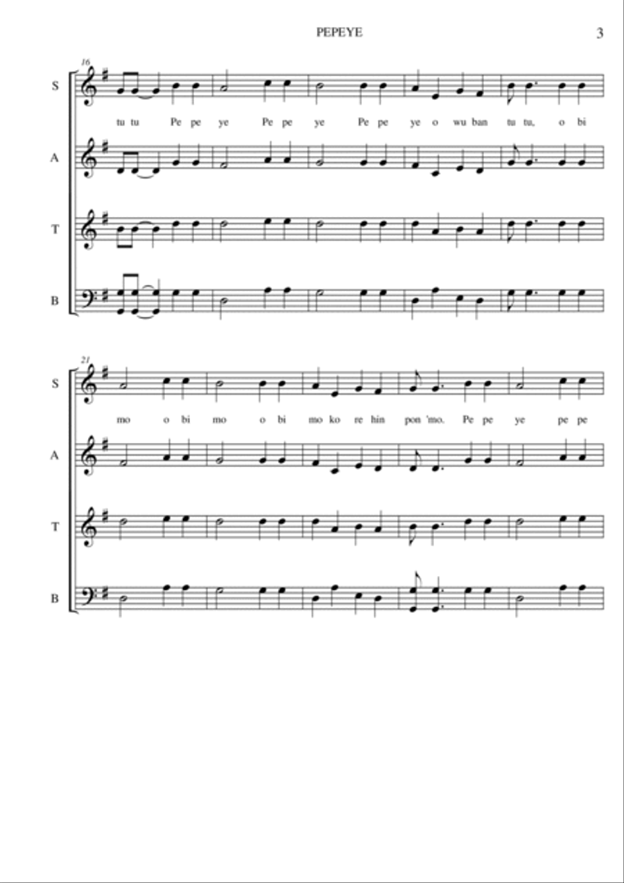 Pepeye (The Duck) SATB 4-Part scores gallery preview page 3