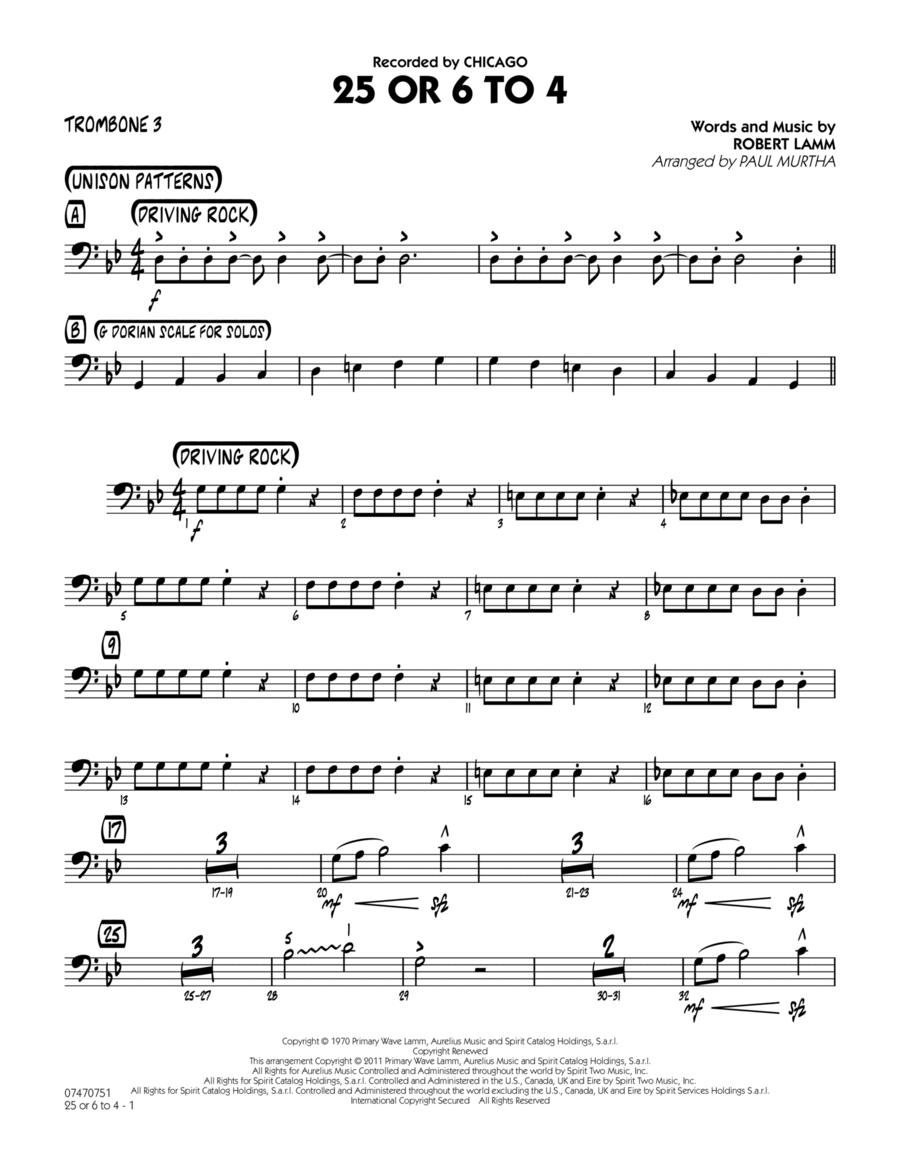 25 Or 6 To 4 - Trombone 3 Jazz Ensemble scores gallery preview page 1