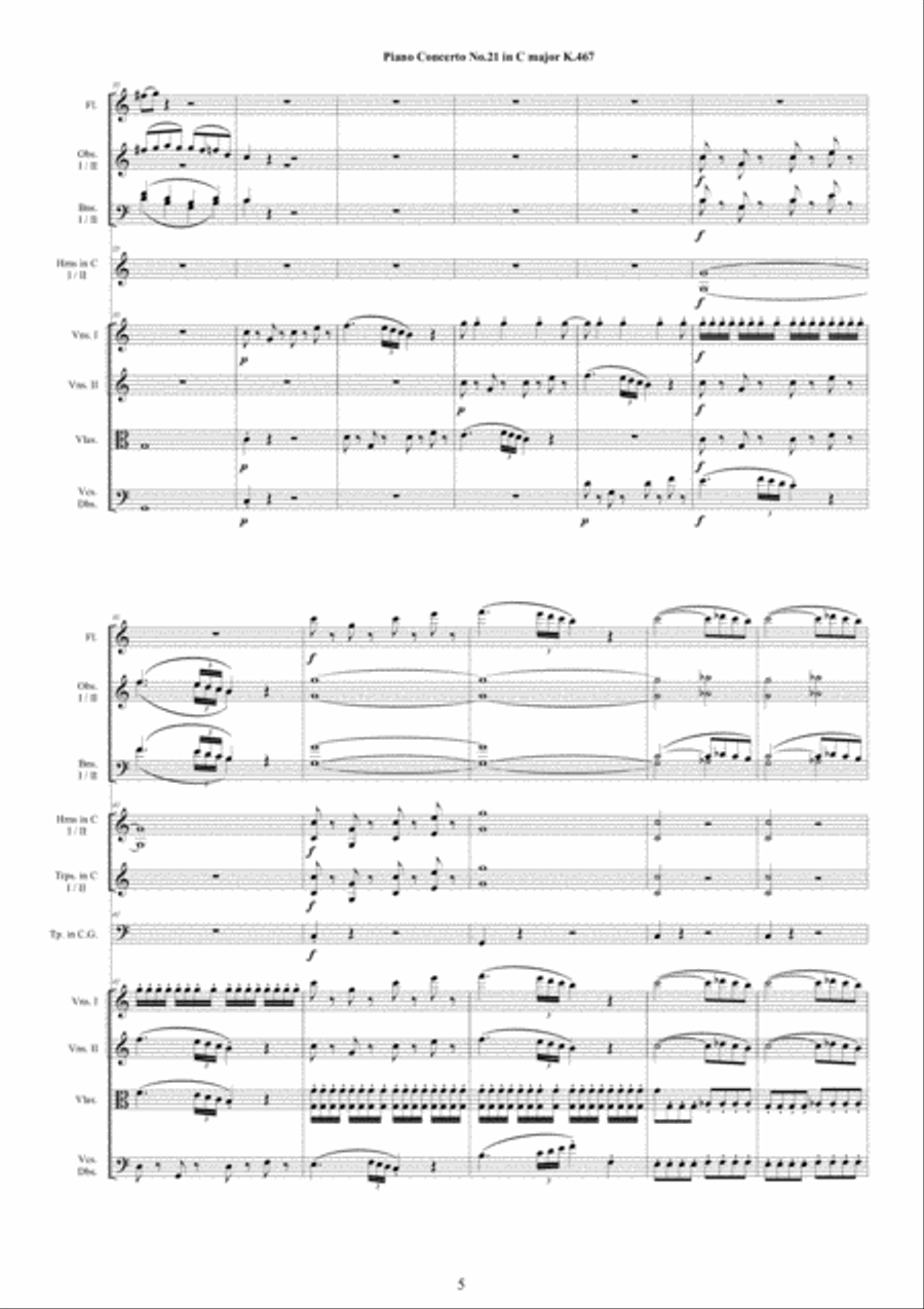 Mozart - Piano Concerto No.21 in C major K 467 for Piano solo and Orchestra - Score and Parts Chamber Orchestra scores gallery preview page 5
