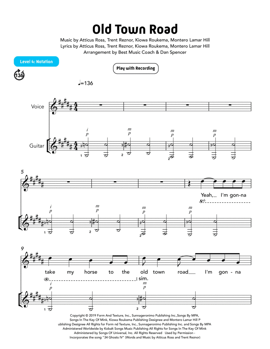 Old Town Road (remix) Old Town Road (remix) Electric Guitar scores gallery preview page 1
