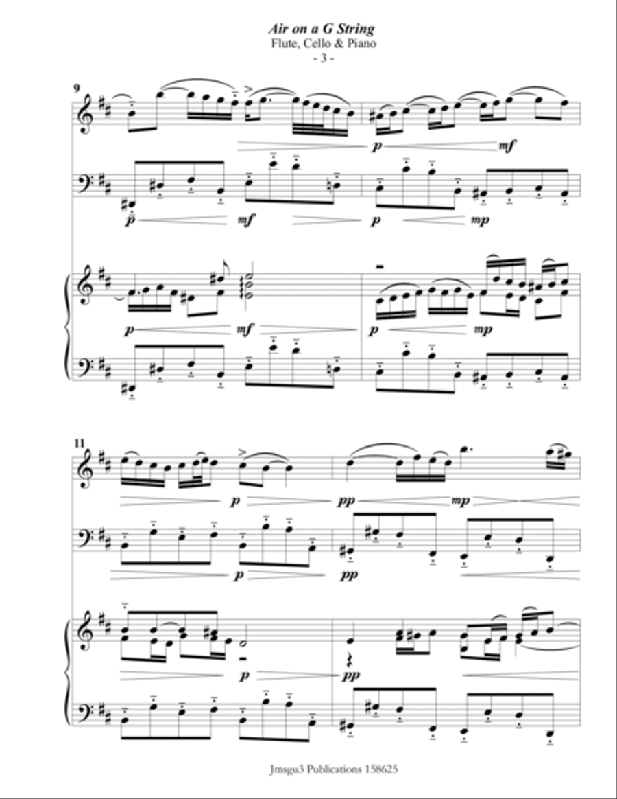 Bach: Air on a G String for Flute, Cello & Piano Flute scores gallery preview page 3