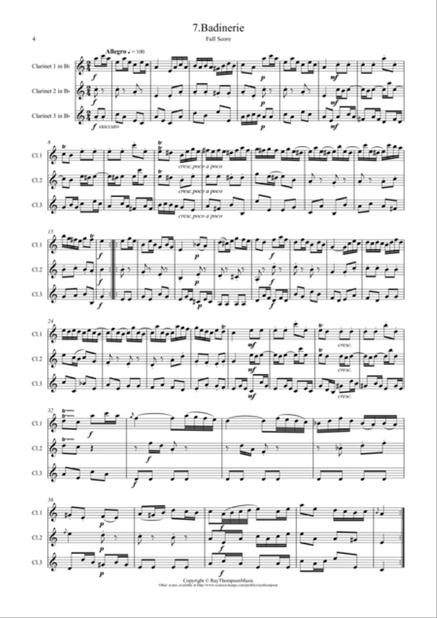 Bach: 6 Movements from Orchestral Suites 2 & 3 - clarinet trio Clarinet Trio scores gallery preview page 4
