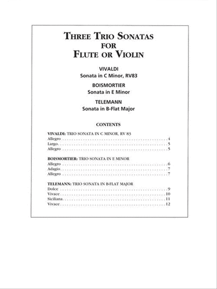 3 Trio Sonatas: Vivaldi, Boismorter and Telemann Flute scores gallery preview page 3