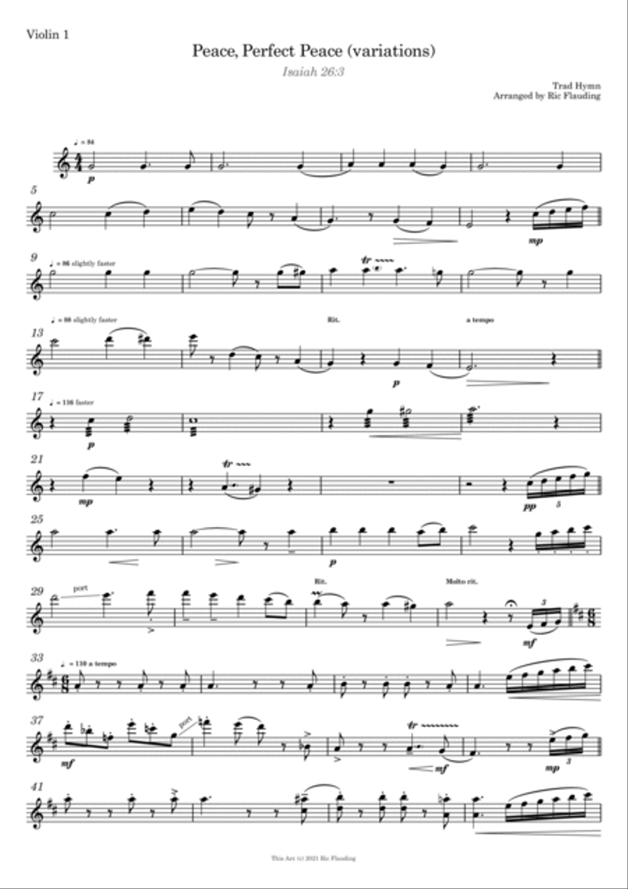 Peace, Perfect Peace (variations) (Strings) String Quartet scores gallery preview page 6
