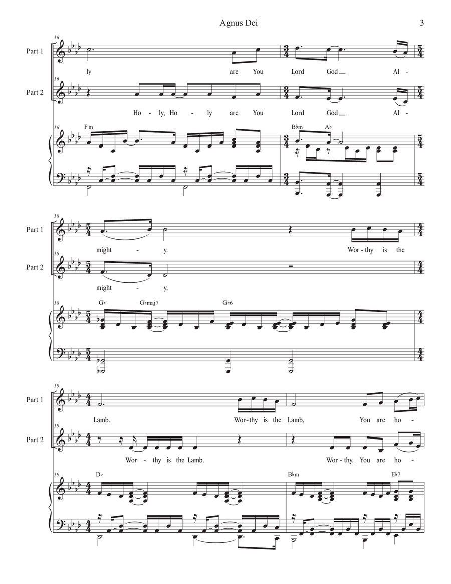 Medley: Agnus Dei with How Great Thou Art 2-Part scores gallery preview page 3