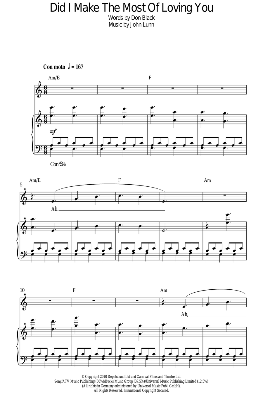 Did I Make The Most Of Loving You Piano Solo scores gallery preview page 1