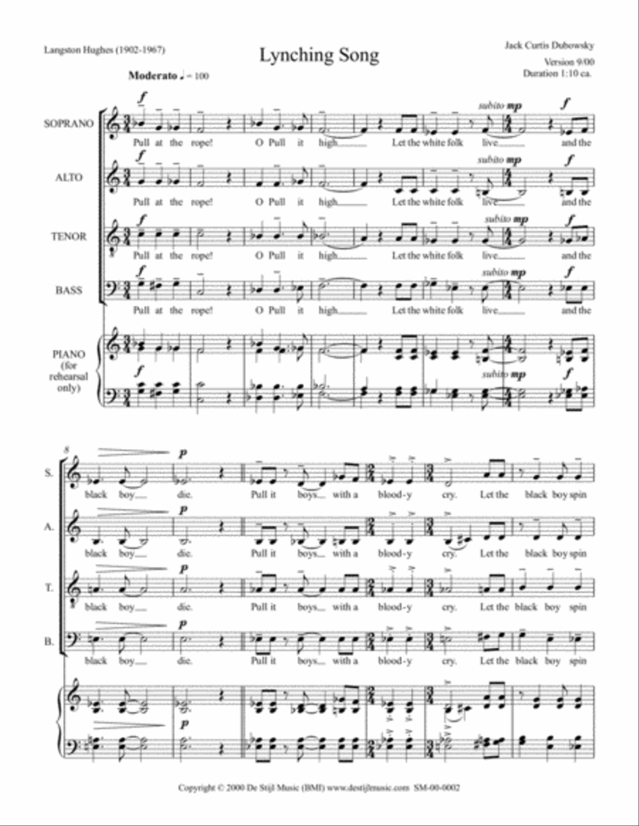 Lynching Song (SATB) Lynching Song (SATB) 4-Part scores gallery preview page 2