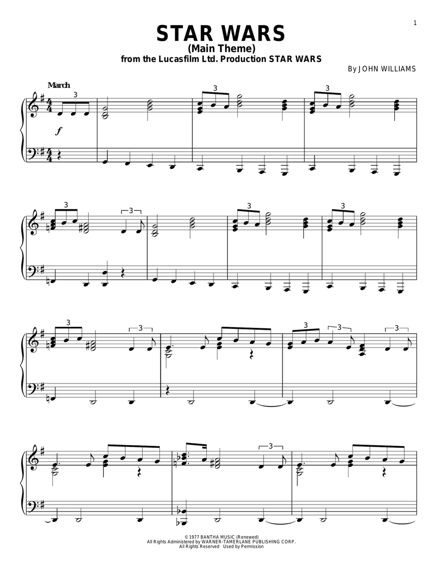 Star Wars (Main Theme) Piano Solo scores gallery preview page 1
