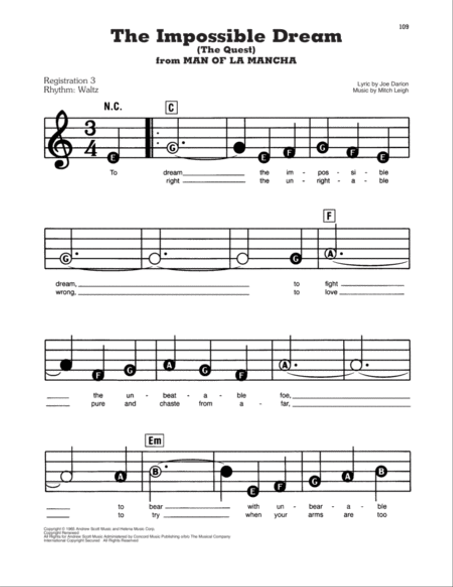 The Impossible Dream (The Quest) (from Man Of La Mancha) Electronic Keyboard scores gallery preview page 1