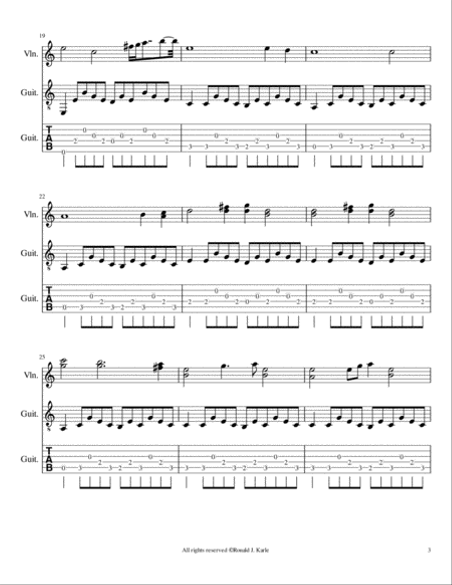Nocturne #92 by: Ronald J. Karle for Violin and Guitar String Duet scores gallery preview page 4