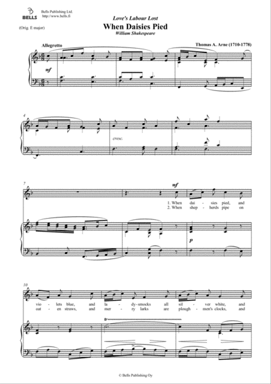When Daisies Pied (F Major) Voice Solo scores gallery preview page 1