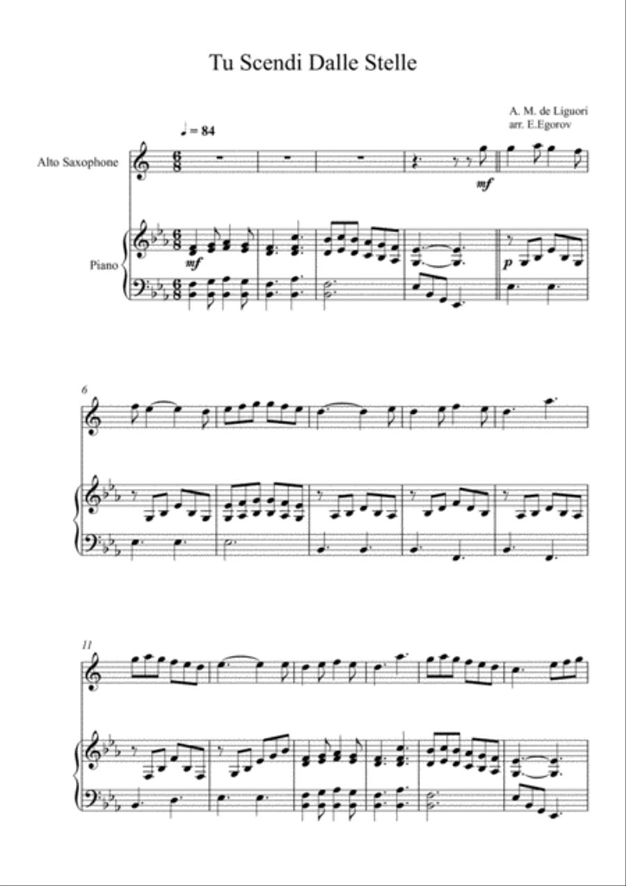 Tu Scendi Dalle Stelle, Alfons Maria de Liguori, For Alto Saxophone & Piano Alto Saxophone scores gallery preview page 1