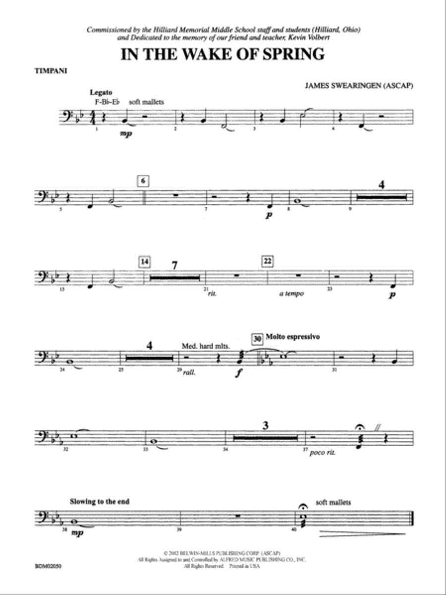 In the Wake of Spring: Timpani Concert Band scores gallery preview page 1