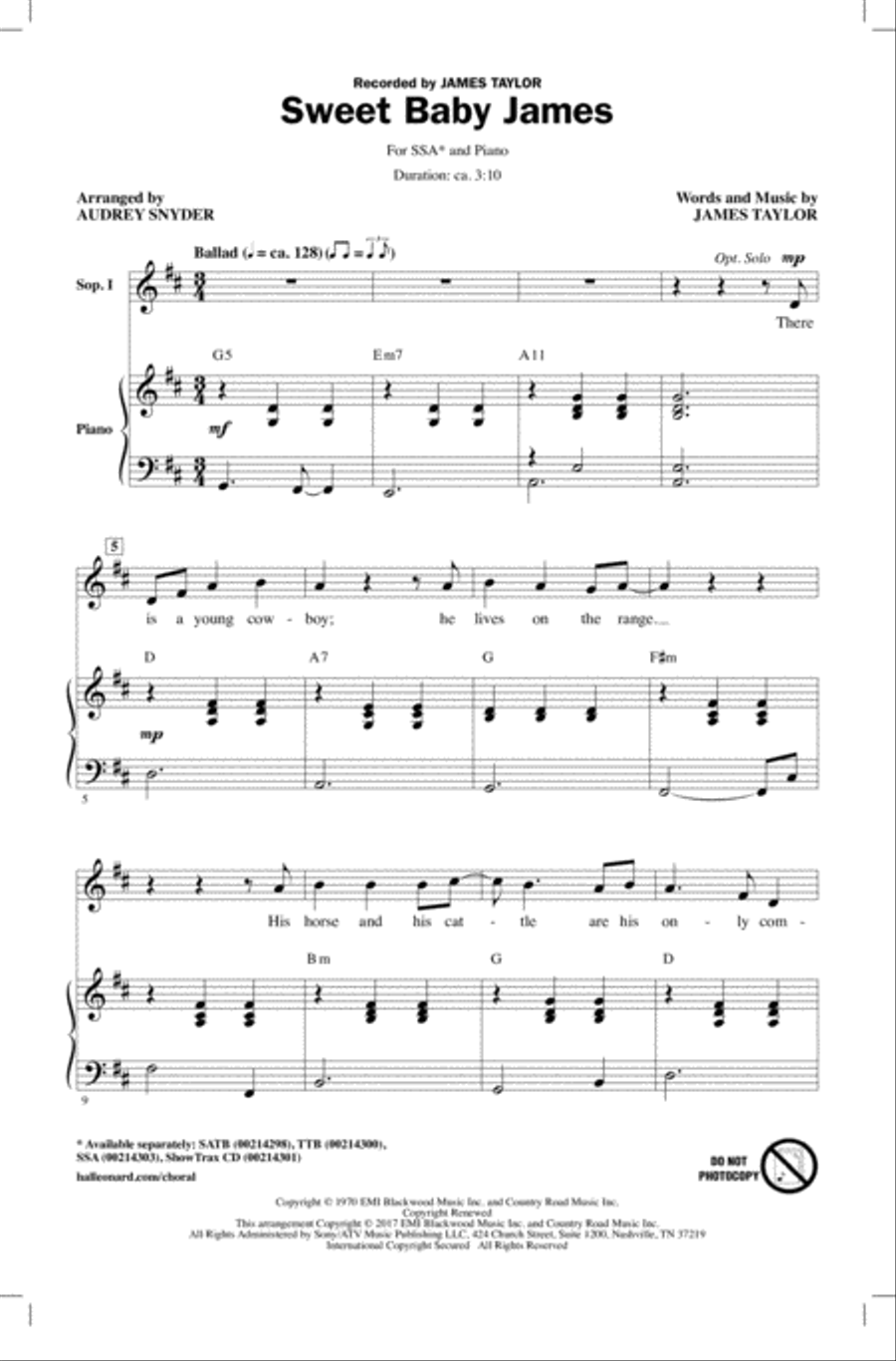 Sweet Baby James SSA scores gallery preview page 1