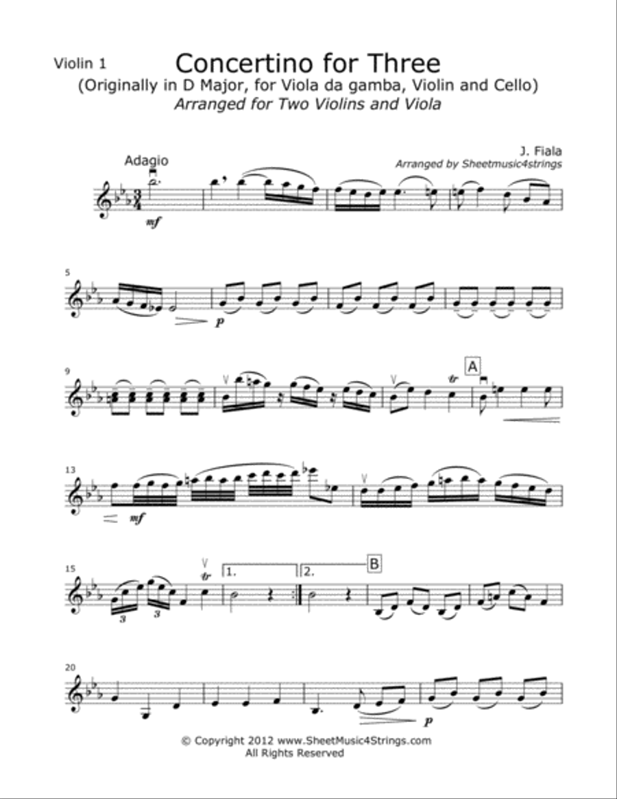 Fiala, J. - Concertino for Three, For Two Violins and Viola String Trio scores gallery preview page 4