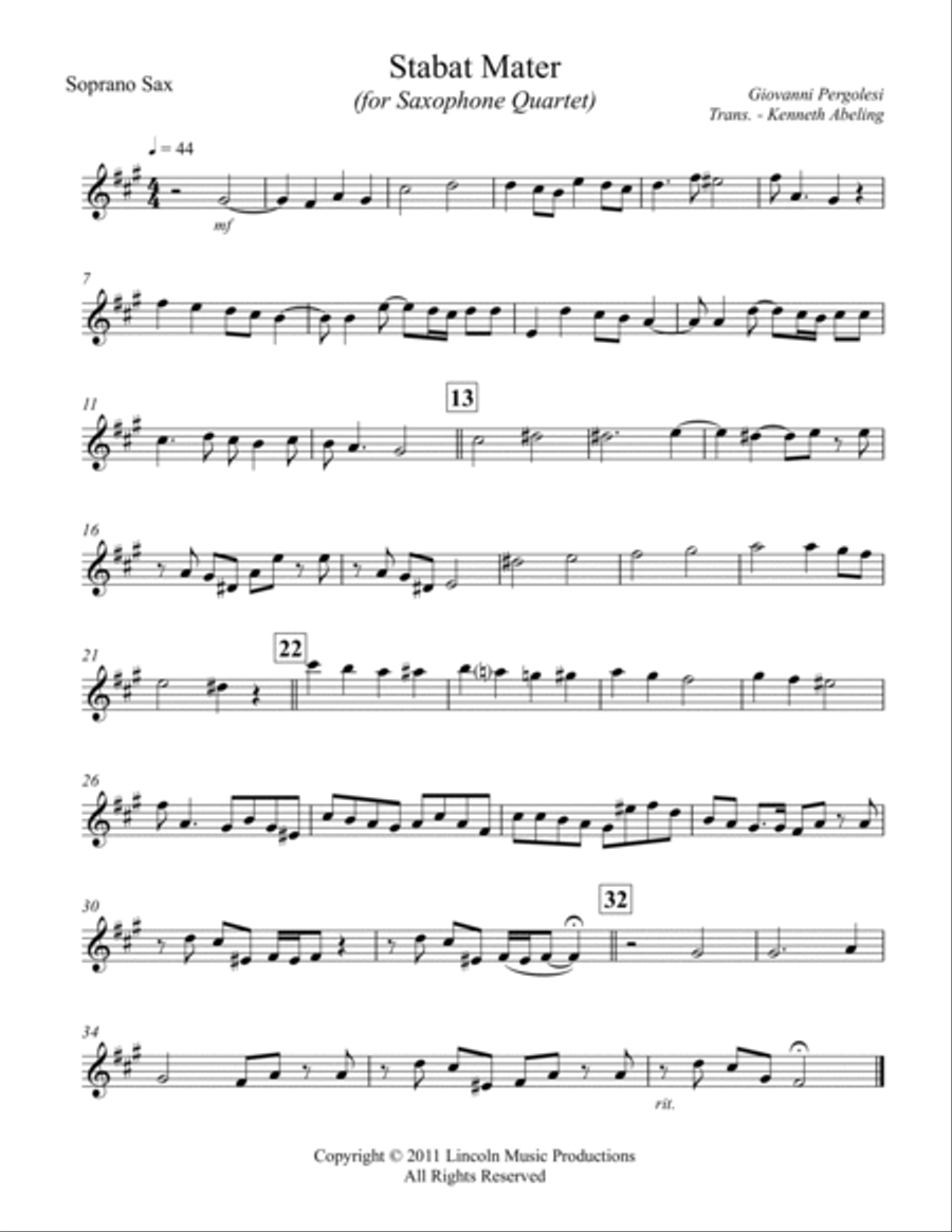 Pergolesi – Stabat Mater (for Saxophone Quartet SATB) Saxophone Quartet scores gallery preview page 4