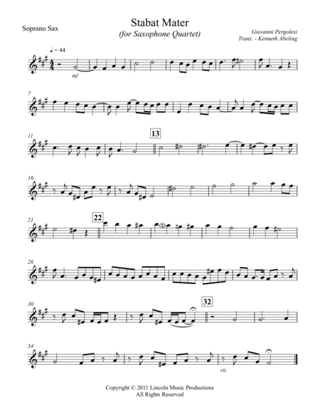 Pergolesi – Stabat Mater (for Saxophone Quartet SATB) image number null