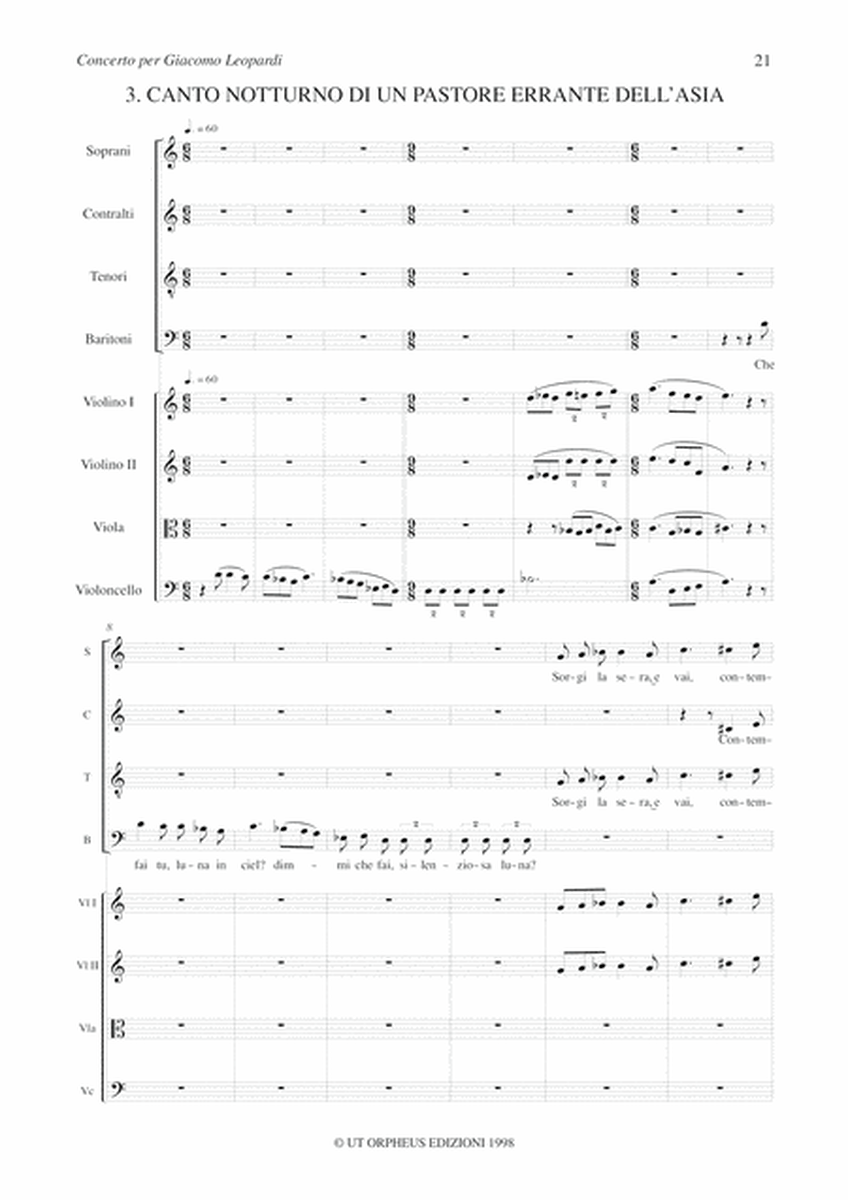 Concerto for Giacomo Leopardi for Choir and String Quartet (1996-97)