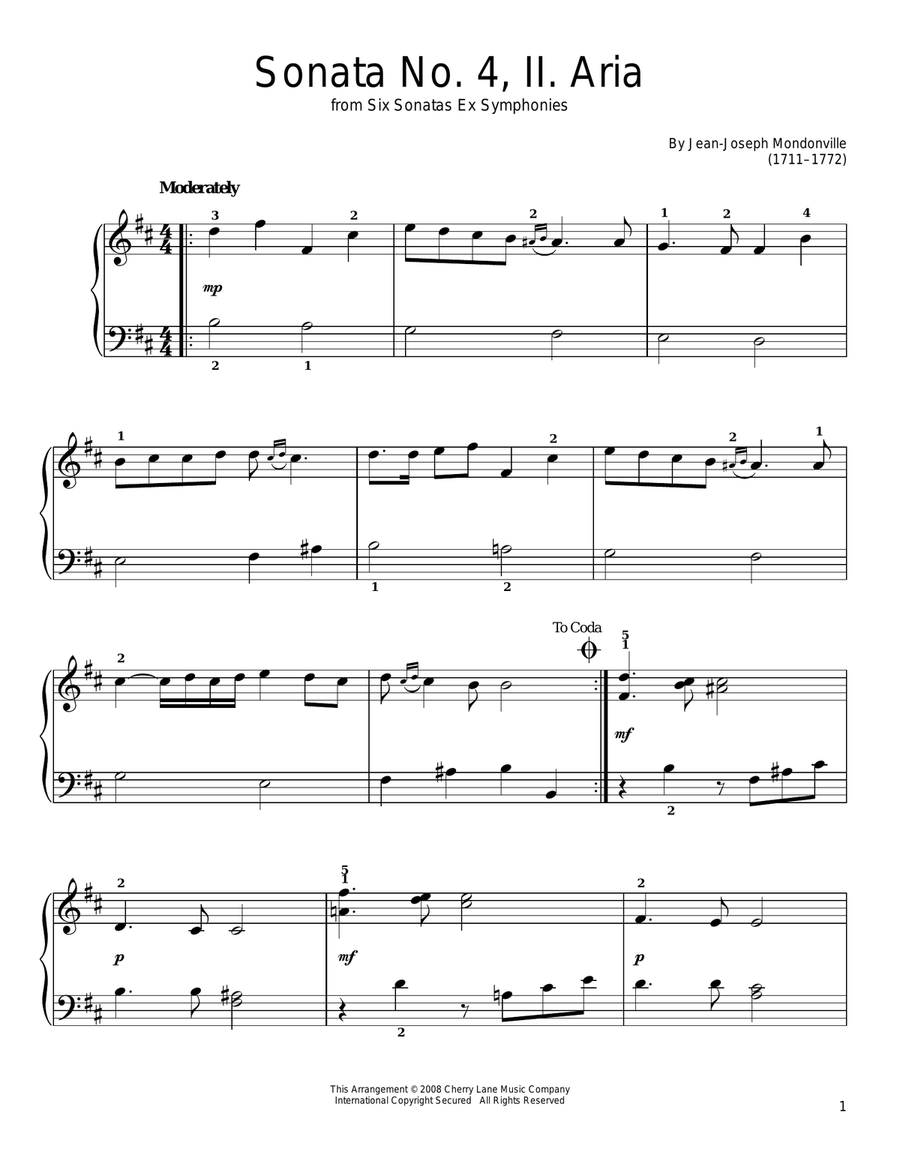 Sonata No. 4, II. Aria Sonata No. 4, II. Aria Voice Solo scores gallery preview page 1