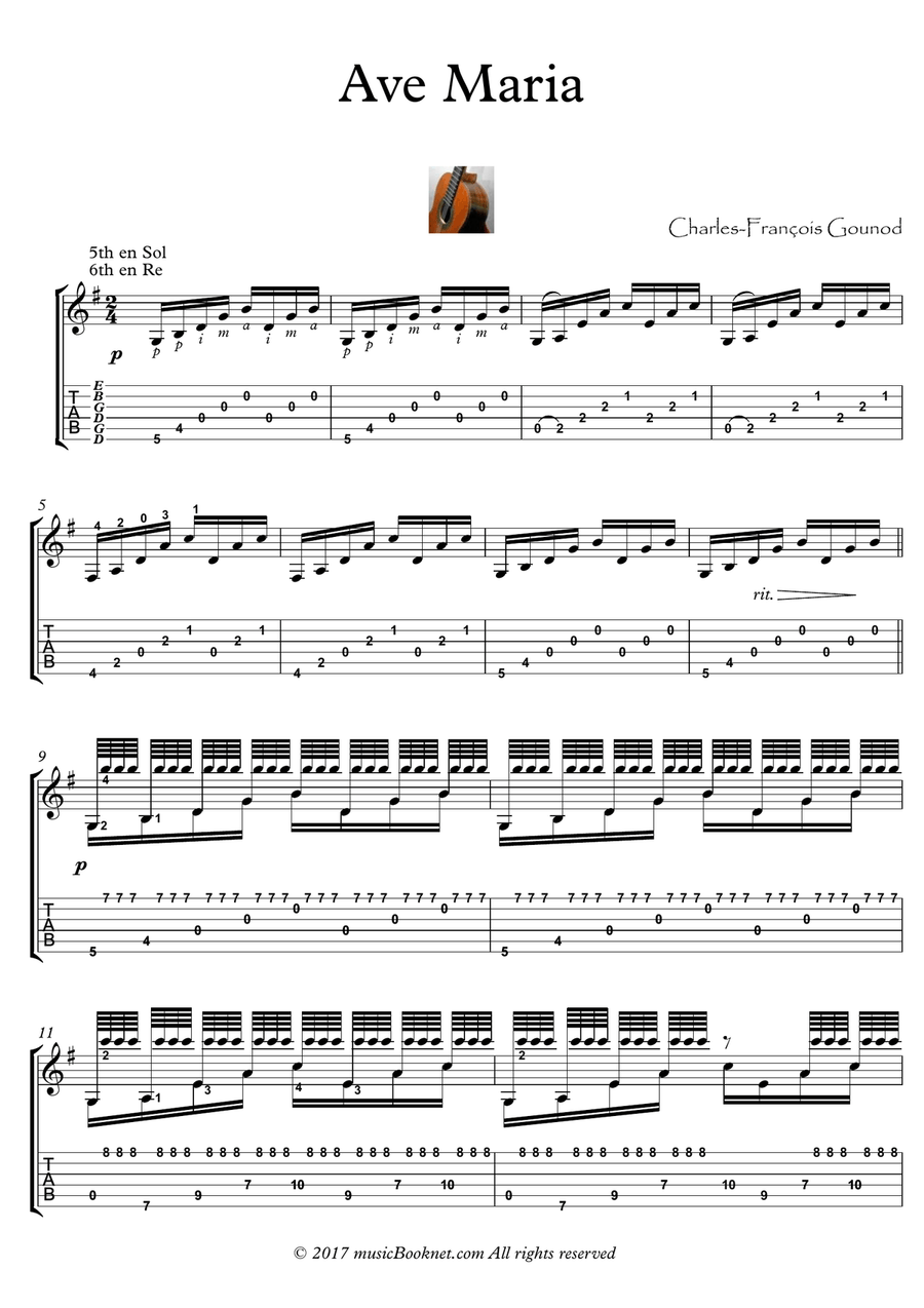 Ave Maria Guitar solo advanced with tablature Acoustic Guitar scores gallery preview page 1