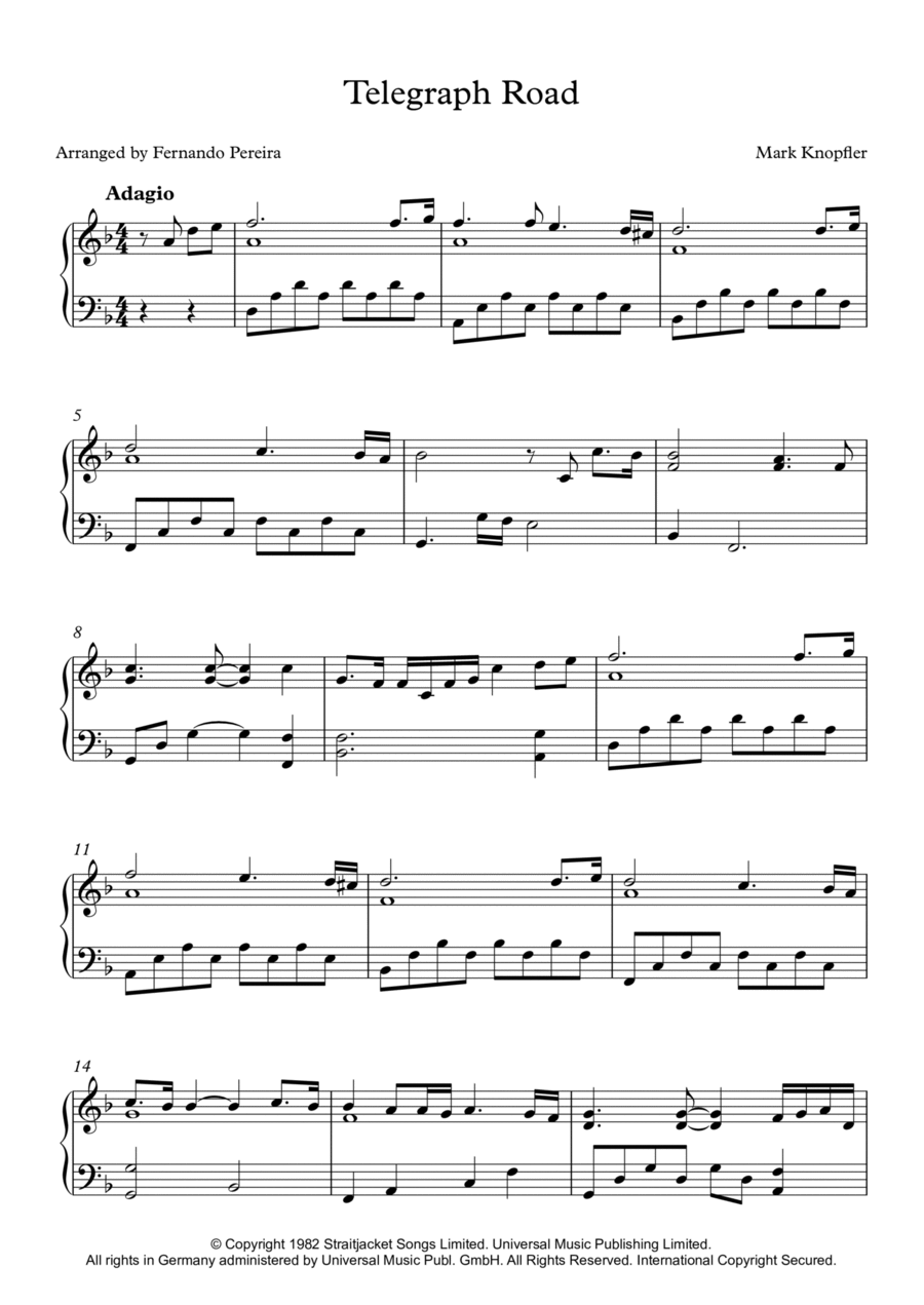 Telegraph Road Easy Piano scores gallery preview page 1