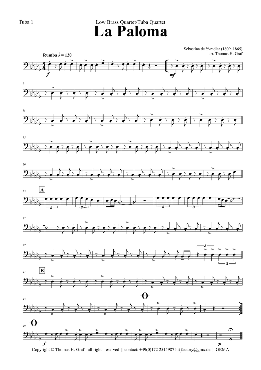 La Paloma - Spanish Habanera - Low Brass Quartet/Tuba Quartet Brass Quartet scores gallery preview page 6