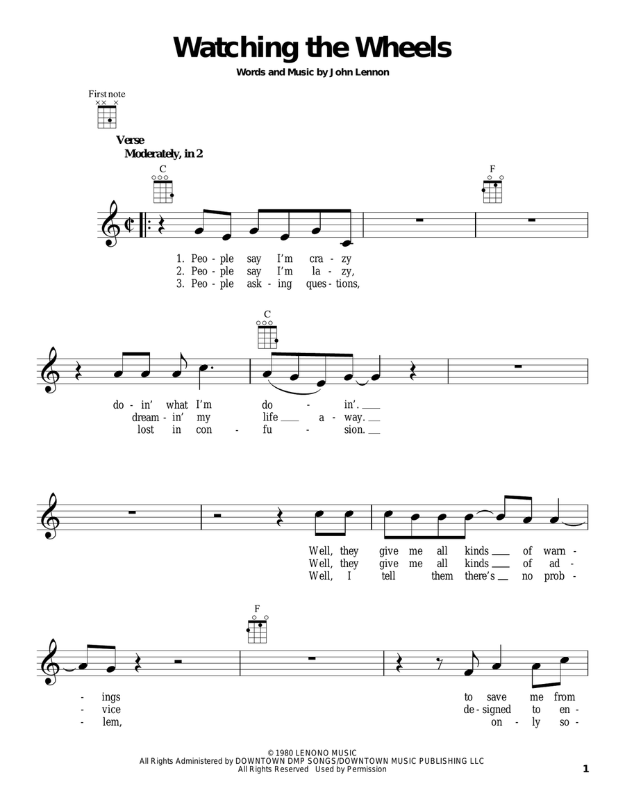 Watching The Wheels Ukulele scores gallery preview page 1