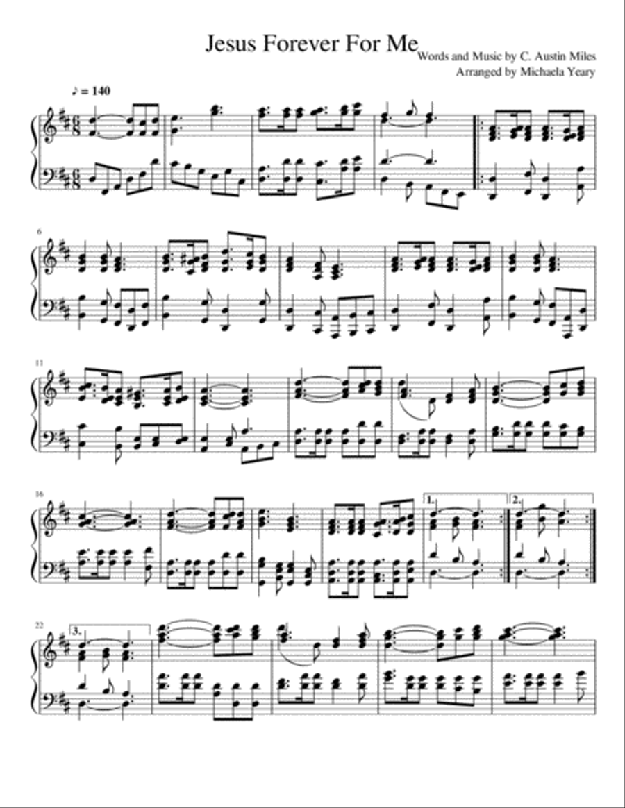 Jesus Forever For Me Jesus Forever For Me Piano Solo scores gallery preview page 1