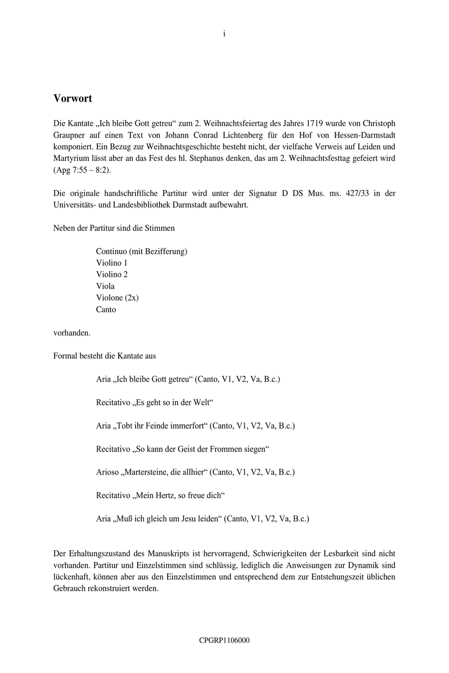 Graupner Christoph Cantata Ich bleibe Gott getreu GWV 1106/19 Small Ensemble scores gallery preview page 3