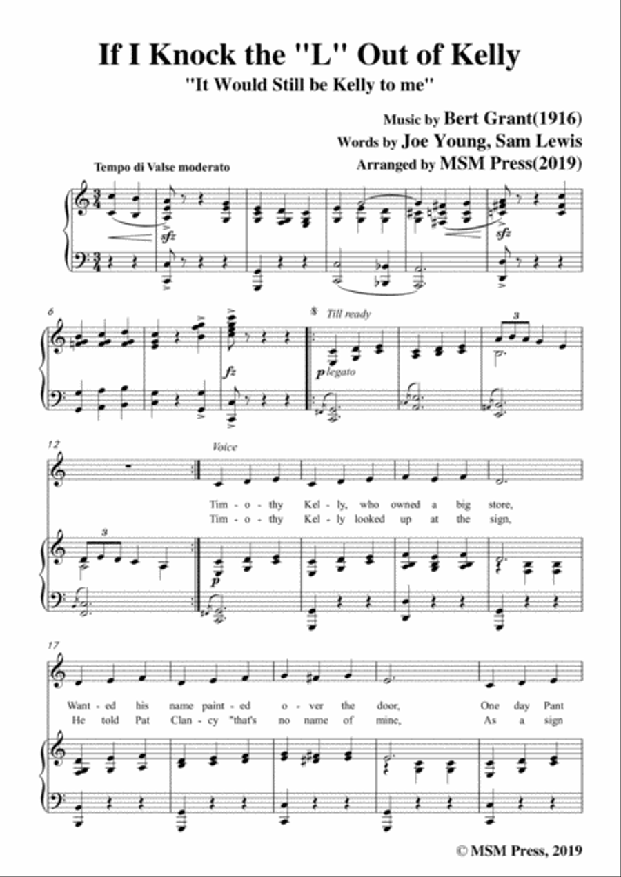 Bert Grant-If I Knock the 'L' Out of Kelly,in C Major,for Voice&Piano Voice scores gallery preview page 3