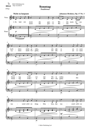 Sonntag, Op. 47 No. 3 (Original key. F Major)