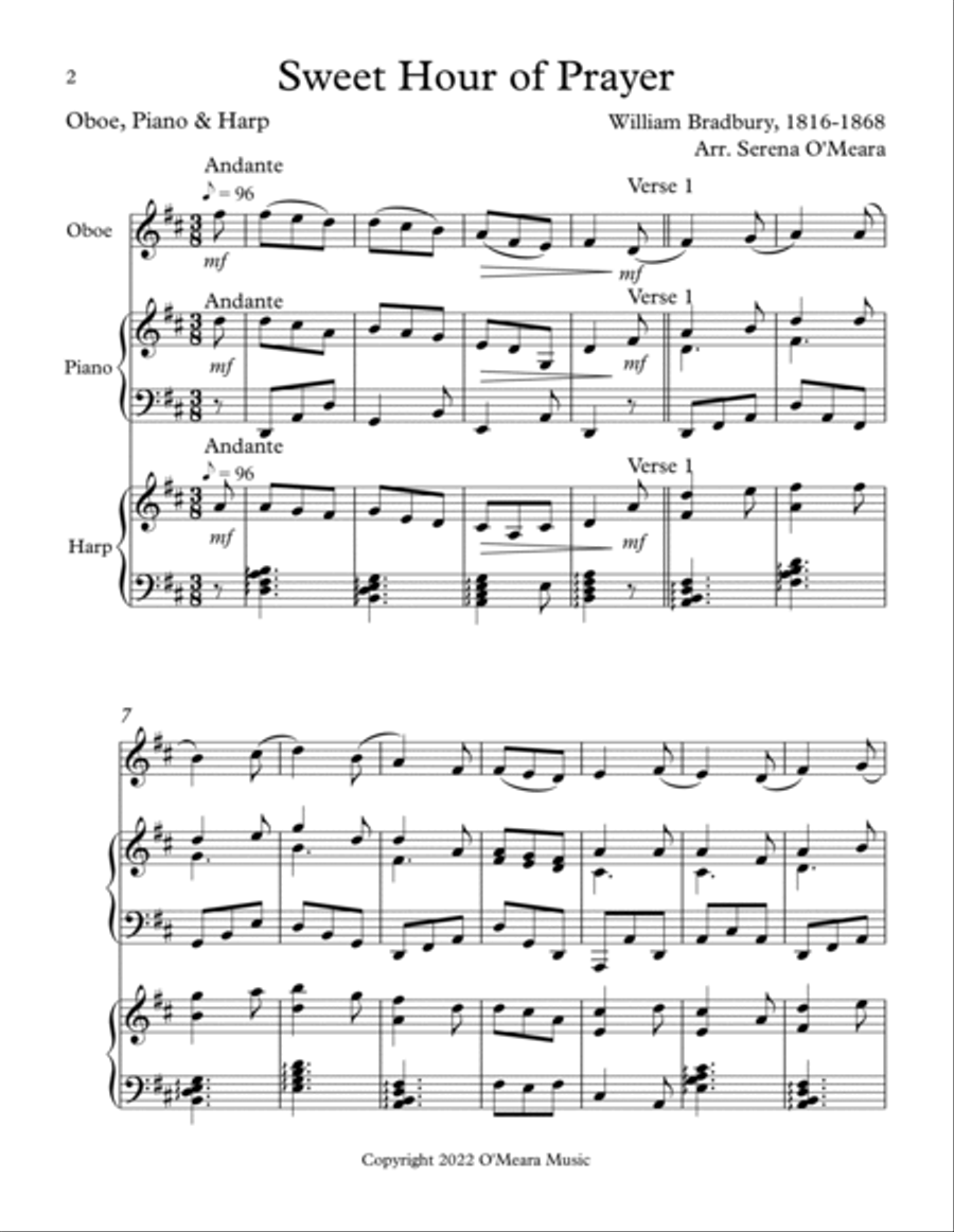 Sweet Hour of Prayer, Trio for Oboe, Piano & Harp Pedal Harp scores gallery preview page 2