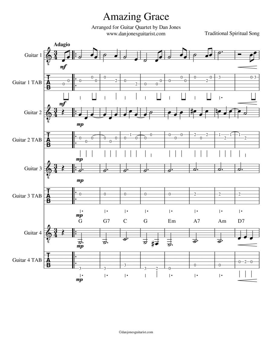 Amazing Grace Guitar scores gallery preview page 1