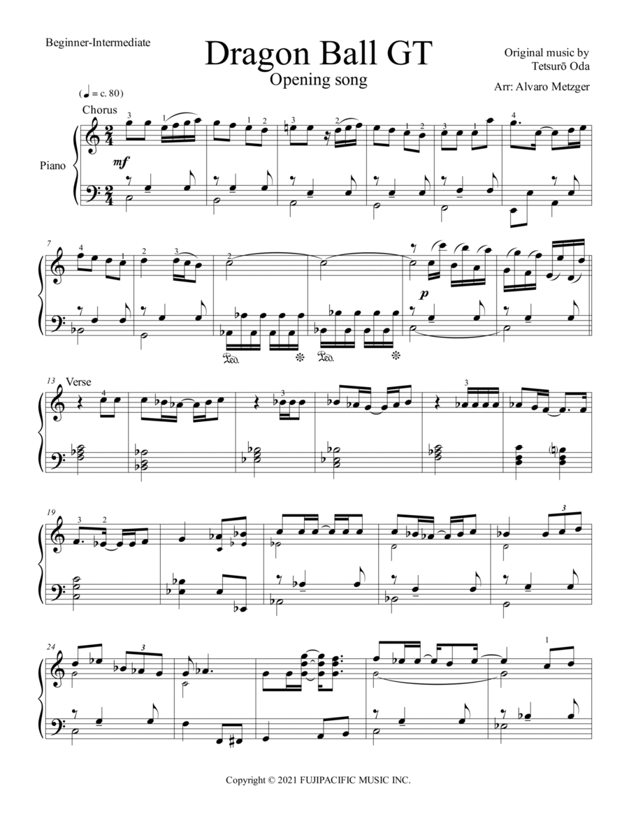 Dragon Ball Gt Easy Piano scores gallery preview page 1