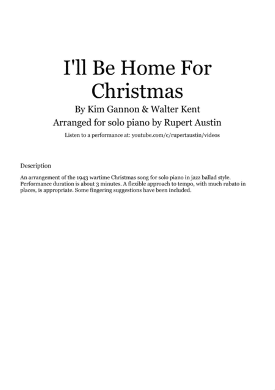 I'll Be Home For Christmas Piano Solo scores gallery preview page 1
