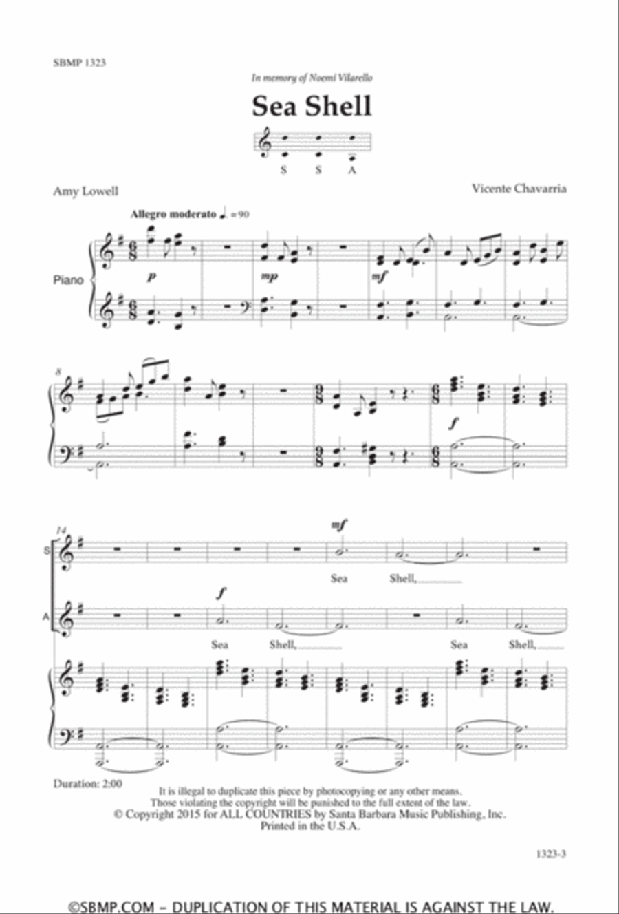 Sea Shell - SSA Octavo Sea Shell - SSA Octavo SSA scores gallery preview page 2