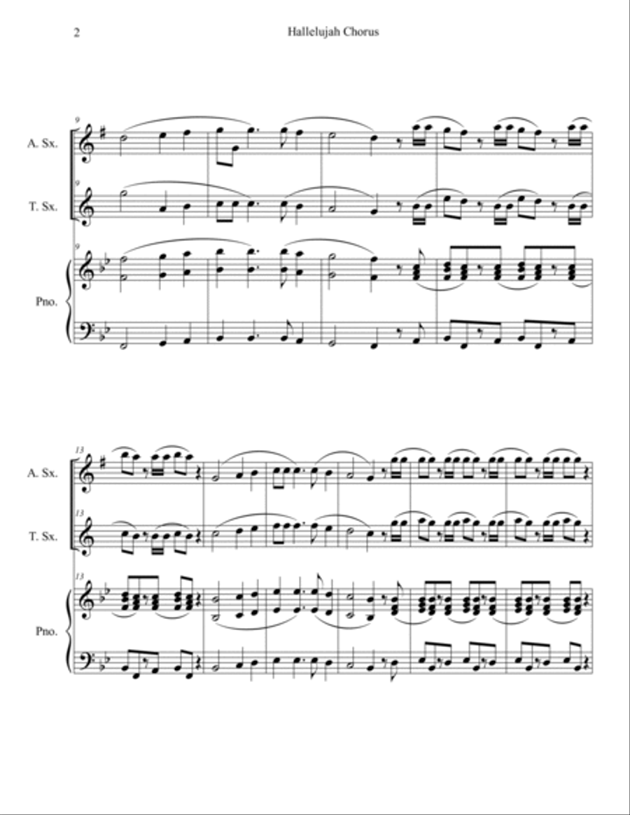 Hallelujah Chorus from Messiah (Alto and Tenor Sax Duet with Piano Accompaniment) Woodwind Duet scores gallery preview page 2