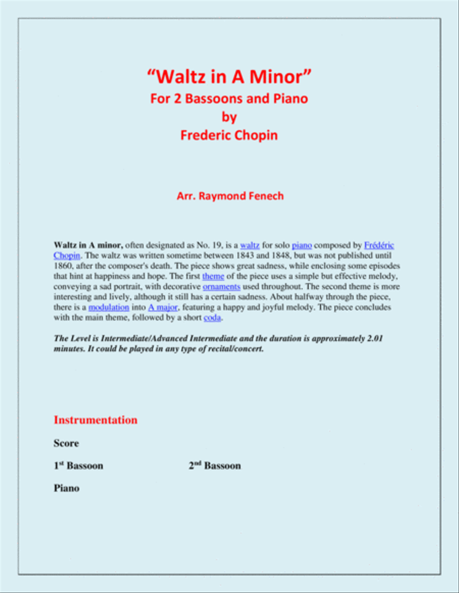 Waltz in A Minor (Chopin) - 2 Bassoons and Piano - Chamber music Woodwind Duet scores gallery preview page 2