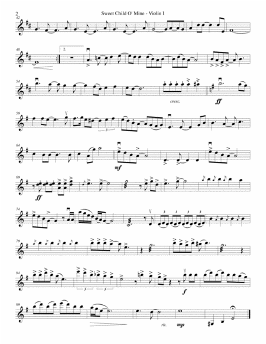Sweet Child O' Mine String Quartet scores gallery preview page 2