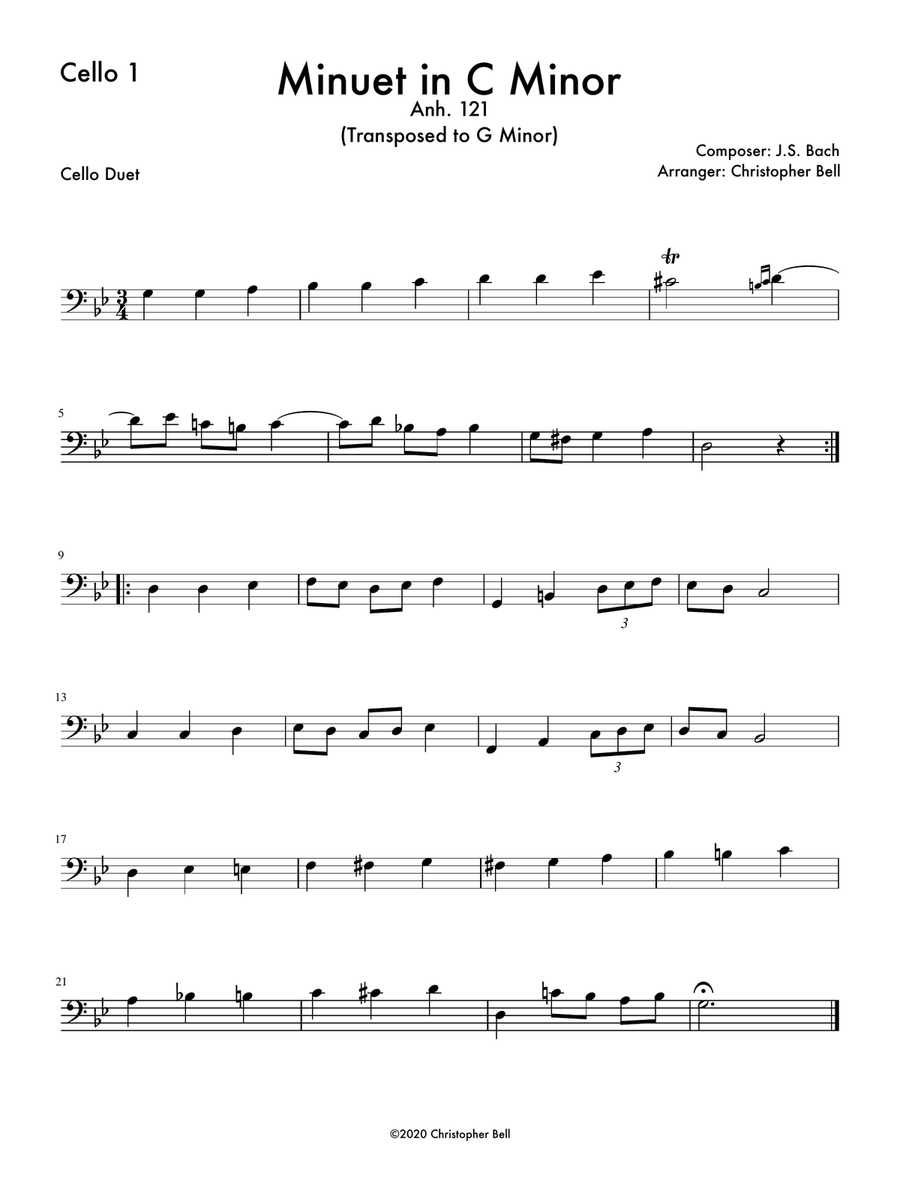 Minuet in C Minor, Anh 121 String Duet scores gallery preview page 2