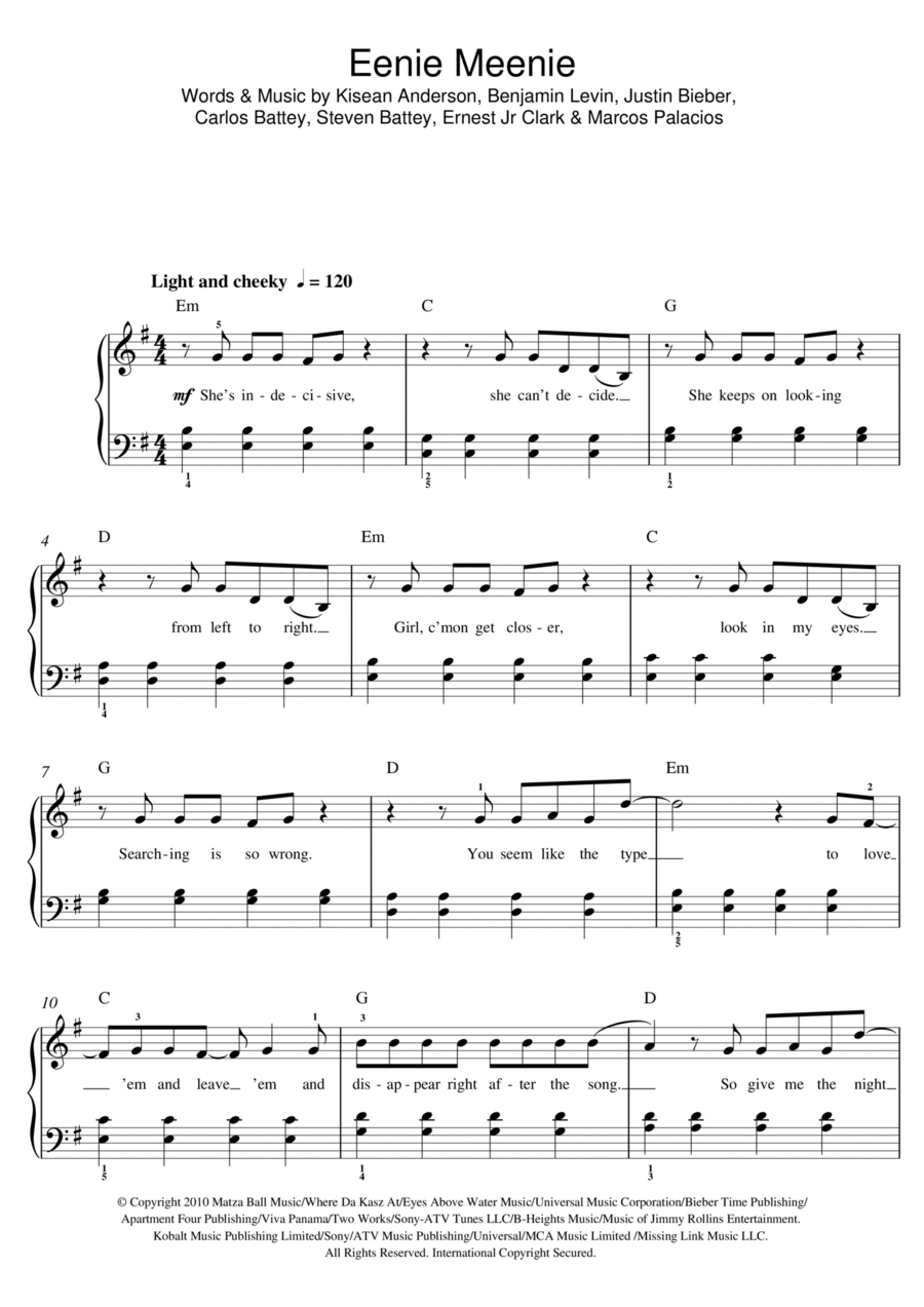 Eenie Meenie Piano scores gallery preview page 1