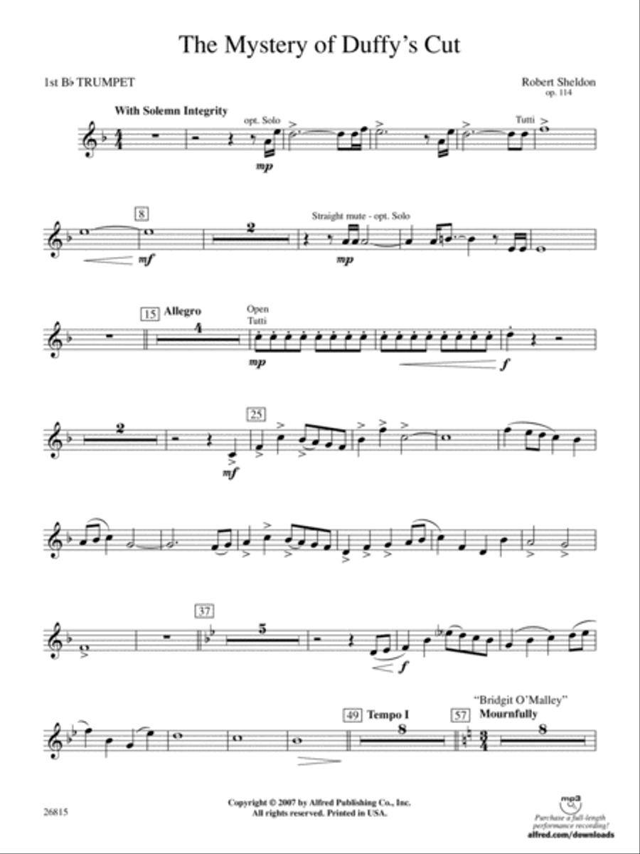 The Mystery of Duffy's Cut: 1st B-flat Trumpet Concert Band scores gallery preview page 1