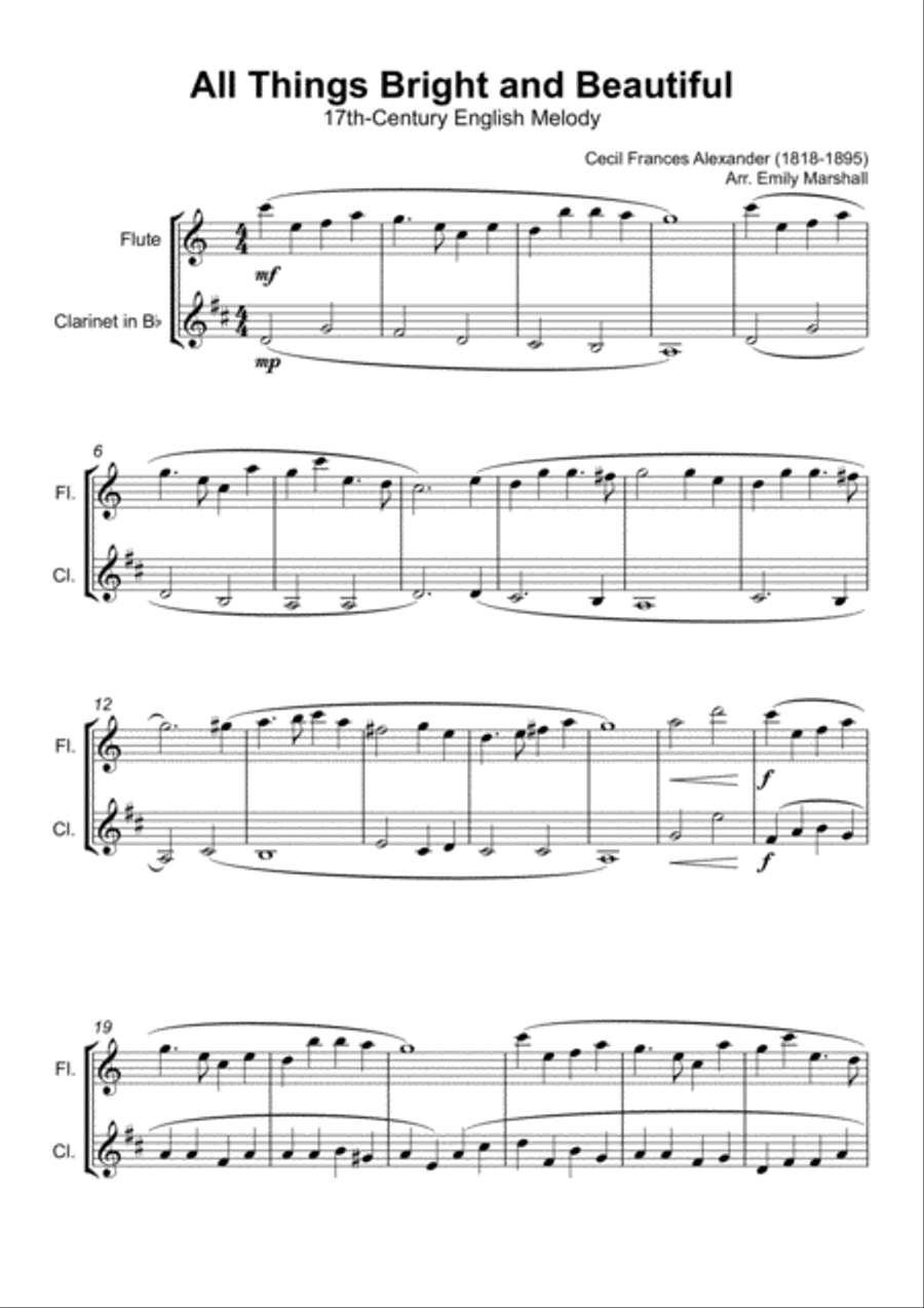 All Things Bright and Beautiful (for Flute and Clarinet Duet) Woodwind Duet scores gallery preview page 2